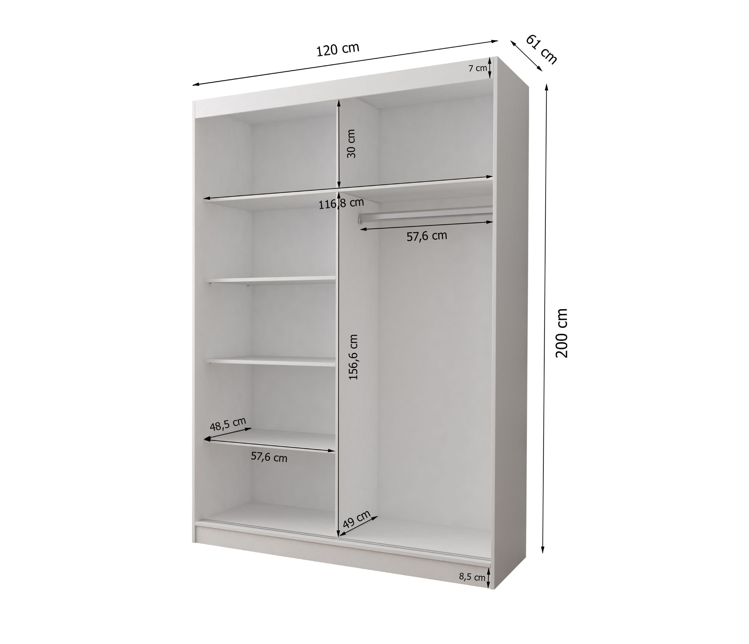 Schwebetürenschrank Polini Comfort von mit 120x200 Eiche Spiegel (Spiegel) Eiche Home mit eiche Schwebetürenschrank (spiegel) Spiegeltür | Prime