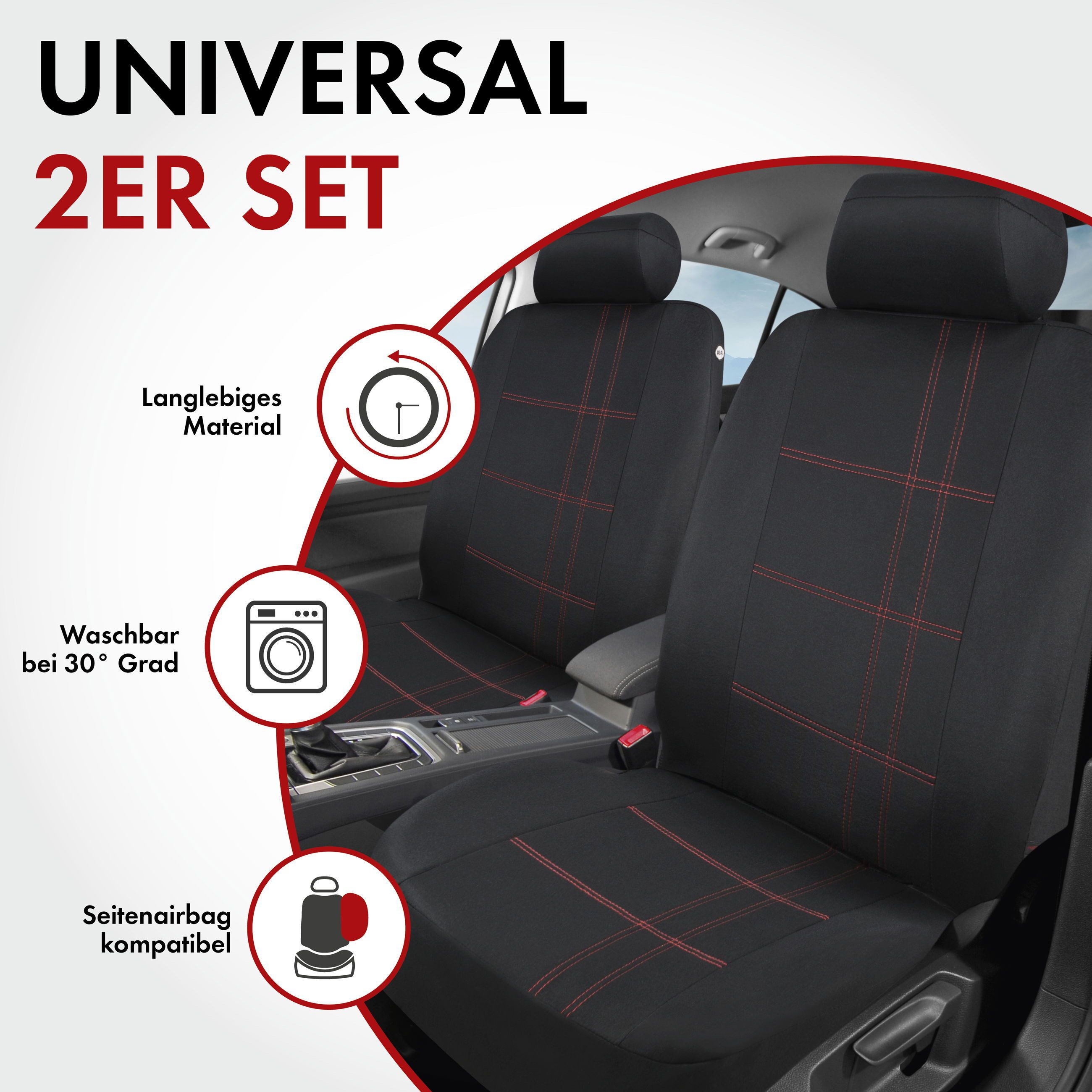CarComfort car seat cover Nashville, 2 front seat covers (2-piece set), 2 headrest covers (6-piece set).