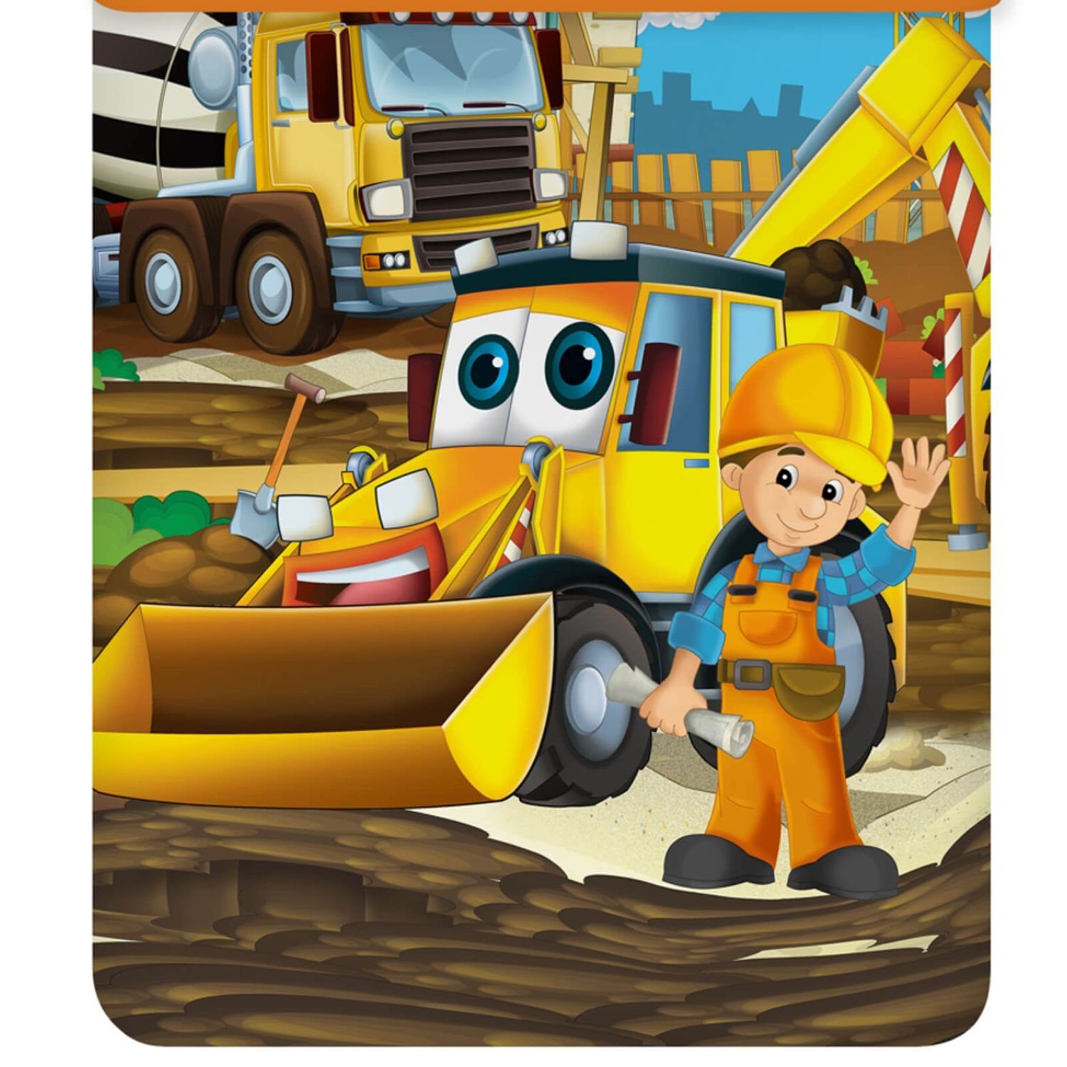 ESPiCO Kinderbettwäsche Baustelle Trendy Bedding, Renforcé, 2 teilig, Bauarbeiter, Bagger, Betonmischer