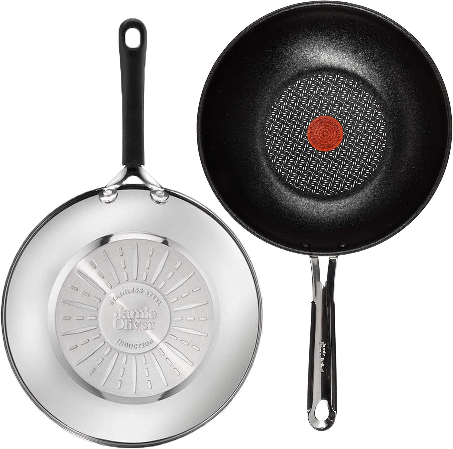 Tefal Wok Jamie Oliver E30 Wokpfanne 28cm Induktion, 3 Tlg, Antihaft, Wok Pfanne, Edelstahl 18/10 (Pfanne, Bratpfannen Set, Pfannenset, Wok, Wokpfanne, Schmorpfanne), Ohne Fett