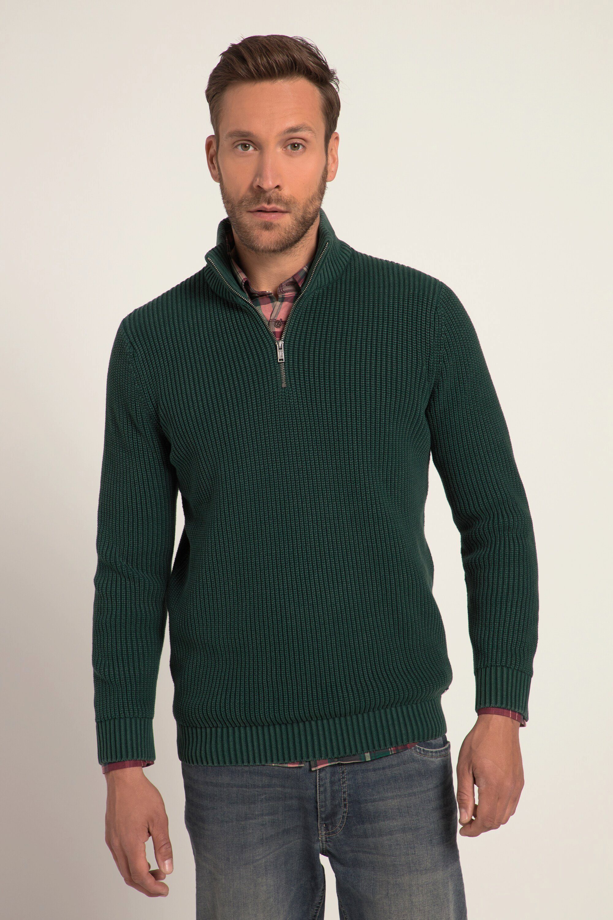 Rundhalspullover Stricktroyer stonewashed Stehkragen Zipper