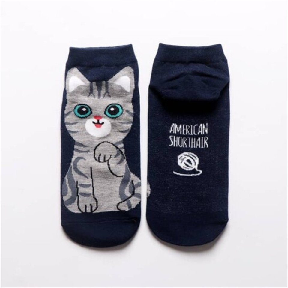Damen-Wadensocken Blusmart Cartoon-Katzen-Aufdruck Niedlicher Baumwolle, Langsocken grau Aus