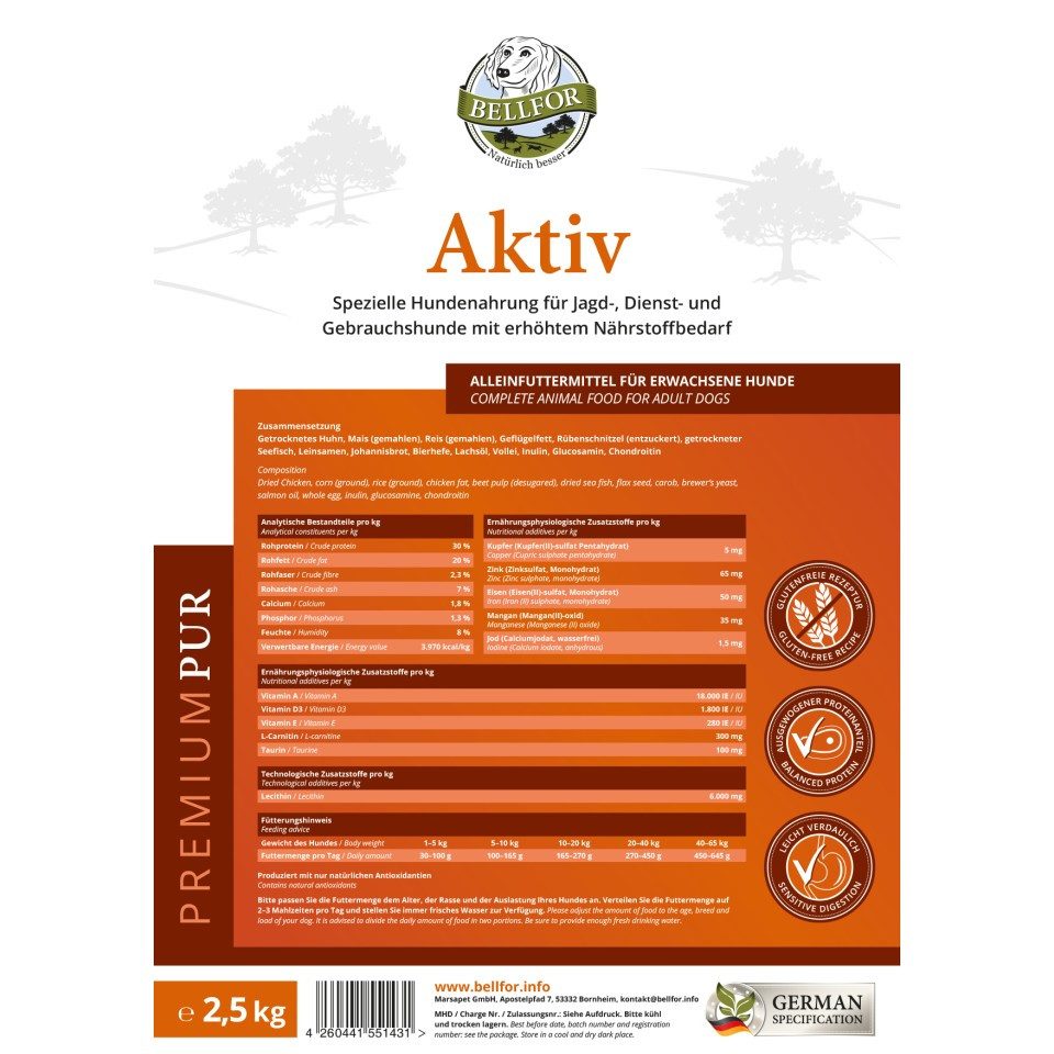 Bellfor Bellfor Hundefutter für sportliche Hunde - PREMIUM PUR Aktiv - 2,5 kg, für: Hunde