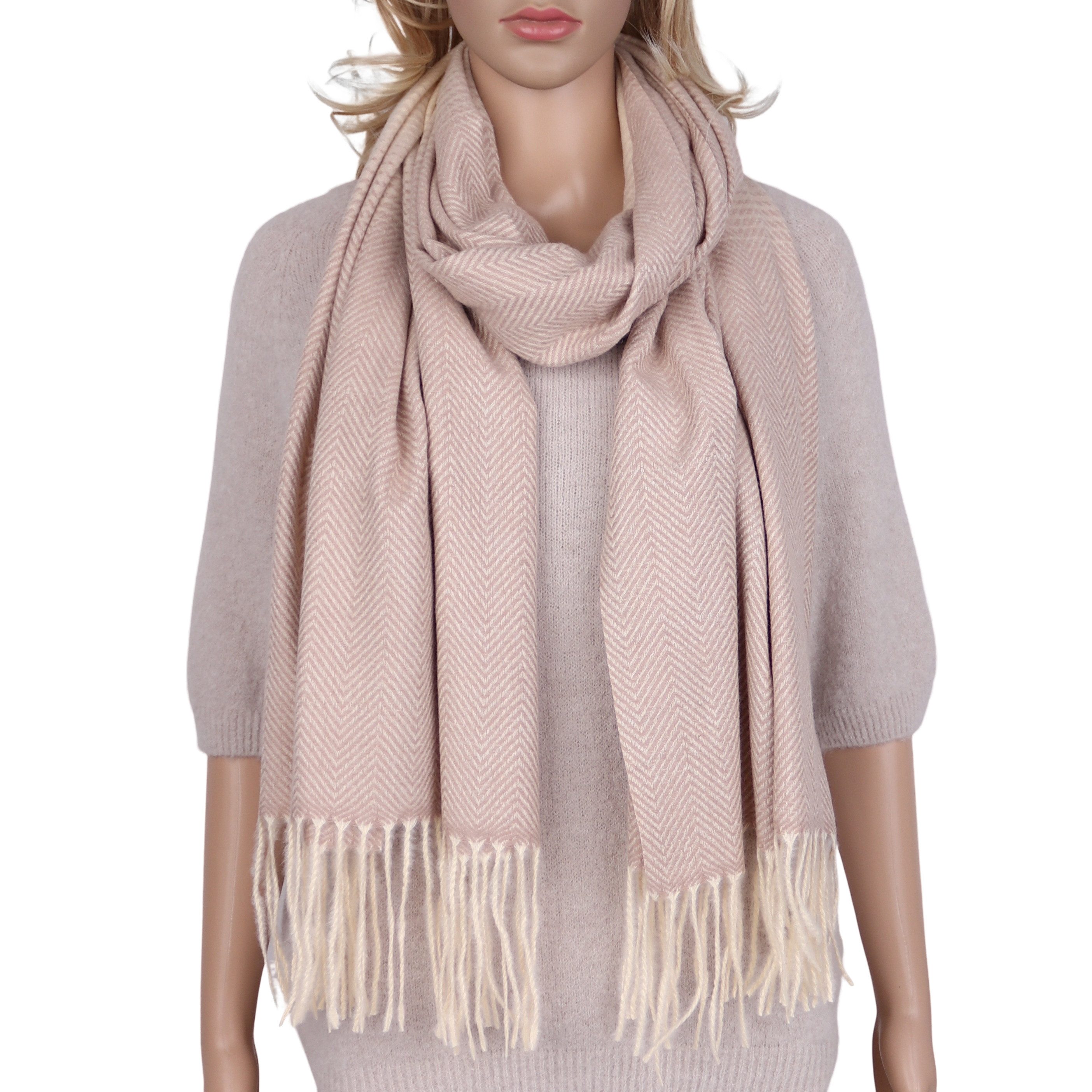 Modeschal weicher und warmer Schal Zickzack mit Fransen, 70x200cm