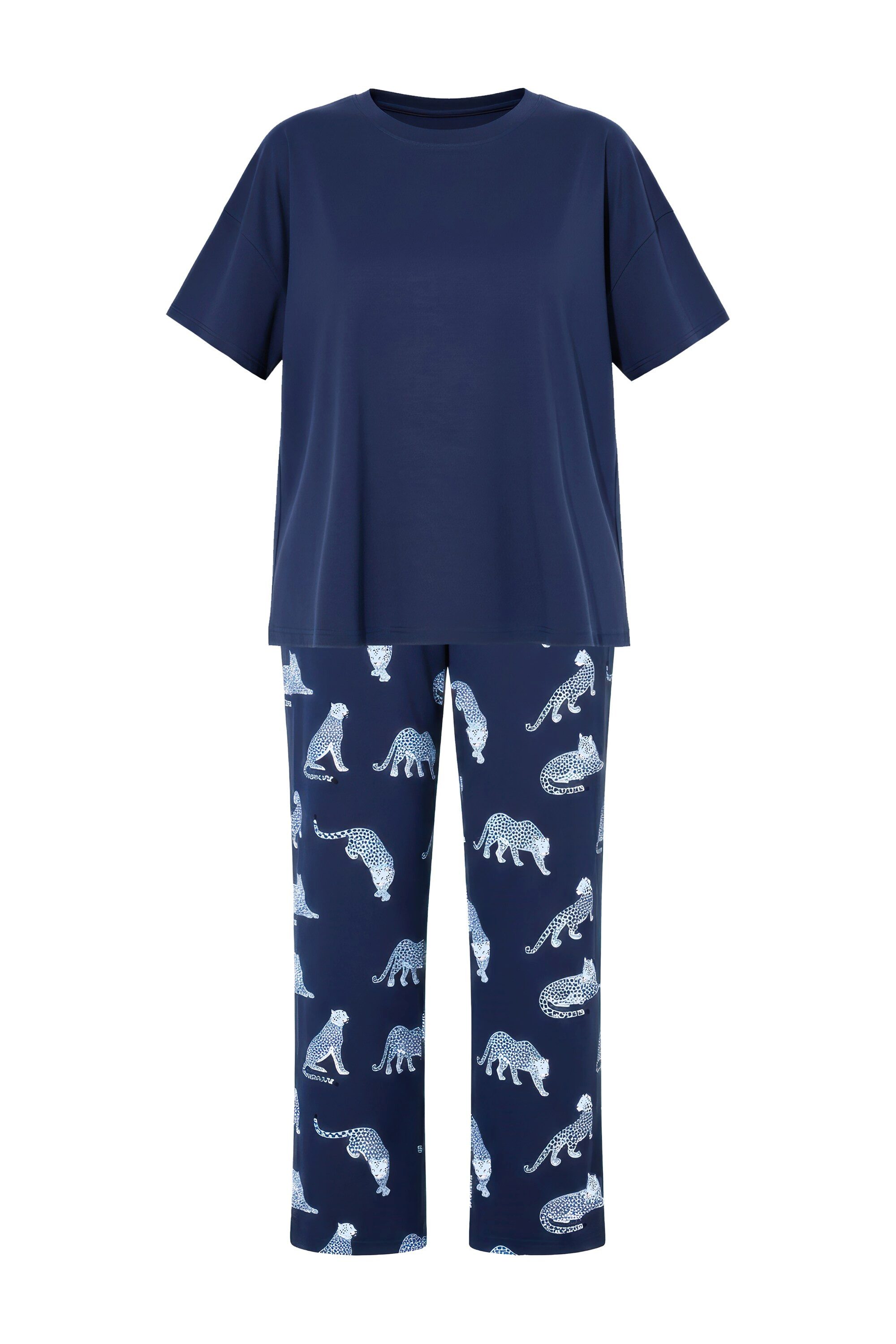 Studio Untold Pyjama Pyjama Zweiteiler uni Shirt lange Hose Leoparden günstig online kaufen