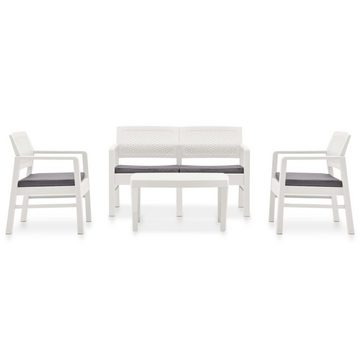 vidaXL Gartenlounge-Set Garten-Lounge-Set mit Auflagen 4-tlg. Kunststoff Weiß, (1-tlg)
