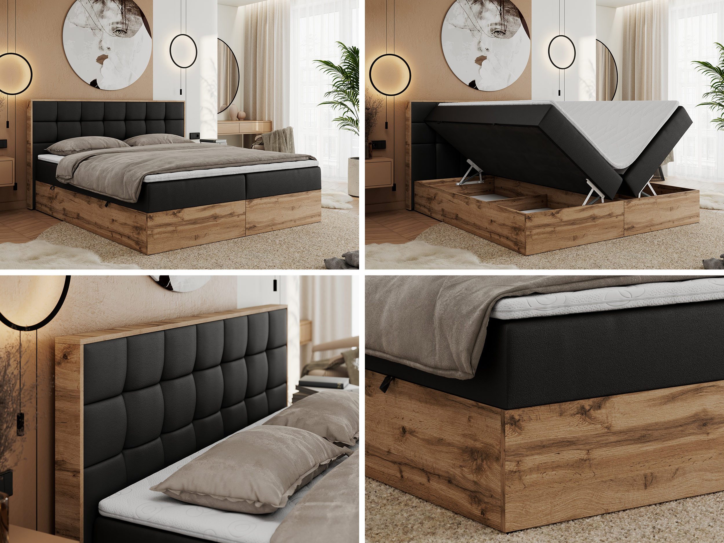 MKS MÖBEL Boxspringbett ALBERO 1 (Set, Packung, Topper T25/Visco, Stauraum, Matratzen, Bettkästen, T30-Schaum), Doppelbett, Multipocket-Matratzen, Möbelplatten, Praktisch