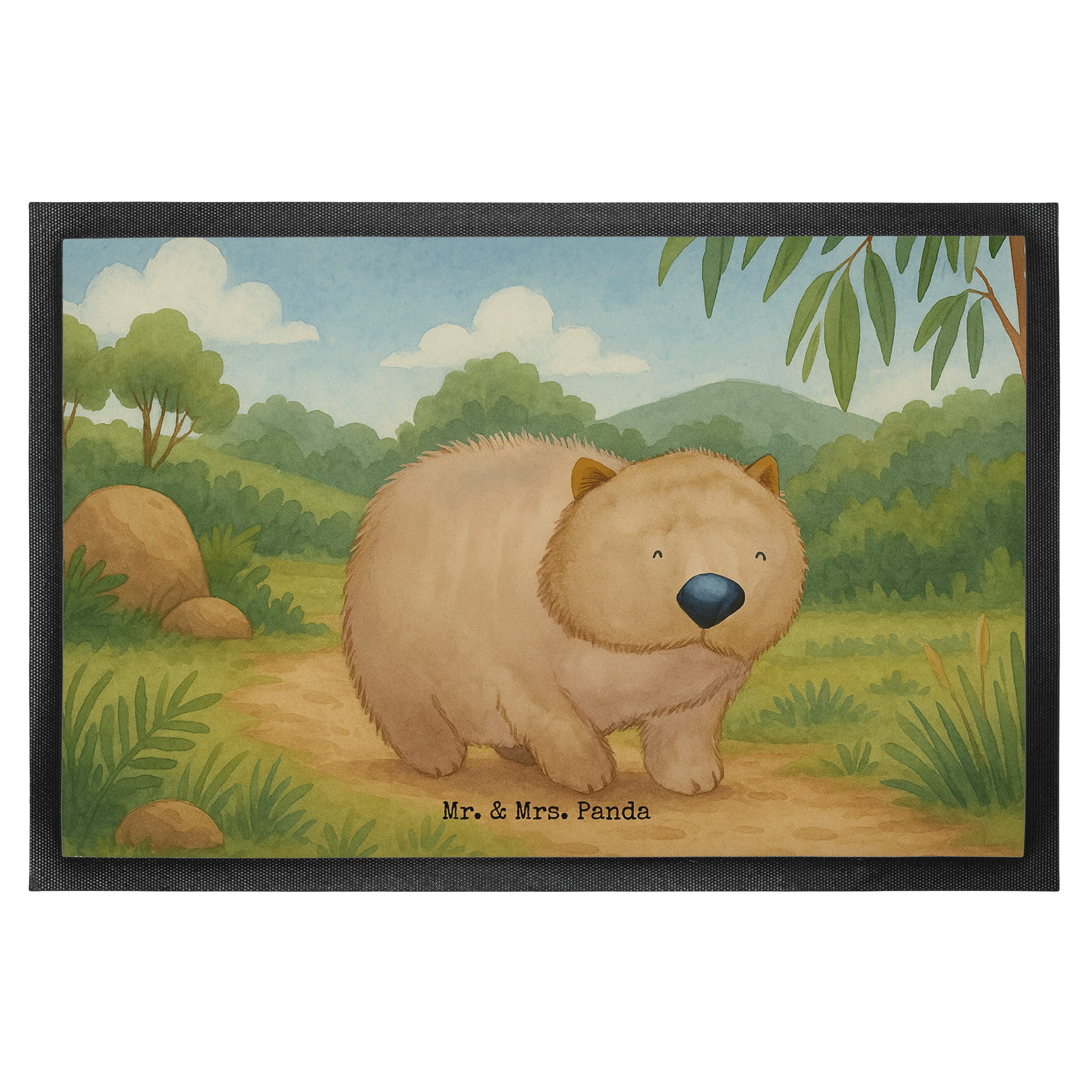 Mr. & Mrs. Panda Fußmatte Wombat Design, fußmatte 50 x 75 cm, Weiß, Das Leben Ist schön, bodenm, rechteckig, Höhe: 50 mm, Lustige Sprüche abstreifer Fußabstreifer