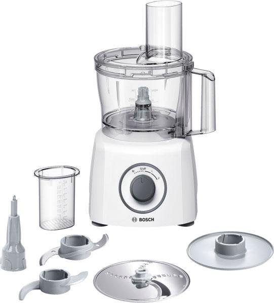 BOSCH Küchenmaschine MultiTalent 3 MCM3100W, 800 W, 2,3 l Schüssel, Schneid-Raspel-Wendescheibe, Schlagscheibe (Sahne), Deckel, weiß