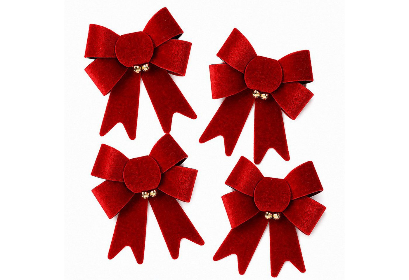 Koopman Weihnachtsbaumschleife Dekoschleife 17x13 cm Rot 4er Set (4-tlg), Polyester, Golfarbende Glöckchen, Samtoptik, Schlicht, Weihnacht
