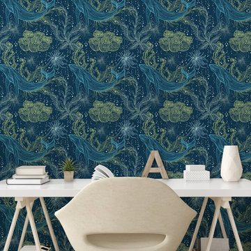 Abakuhaus Vinyltapete selbstklebendes Wohnzimmer Küchenakzent, Wal Meeresfauna und Flora