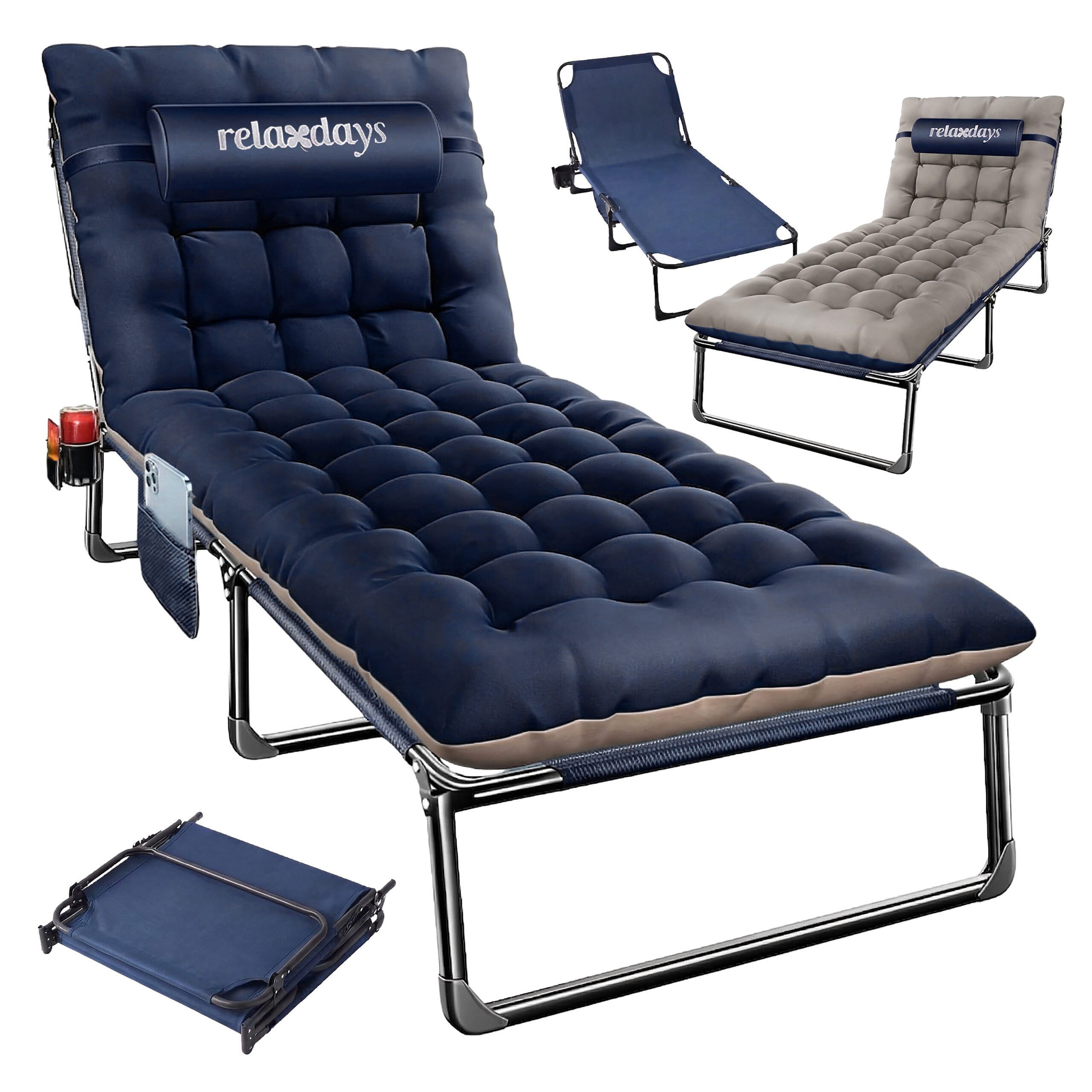 relaxdays Campingliege Campingbett klappbar 250kg blau