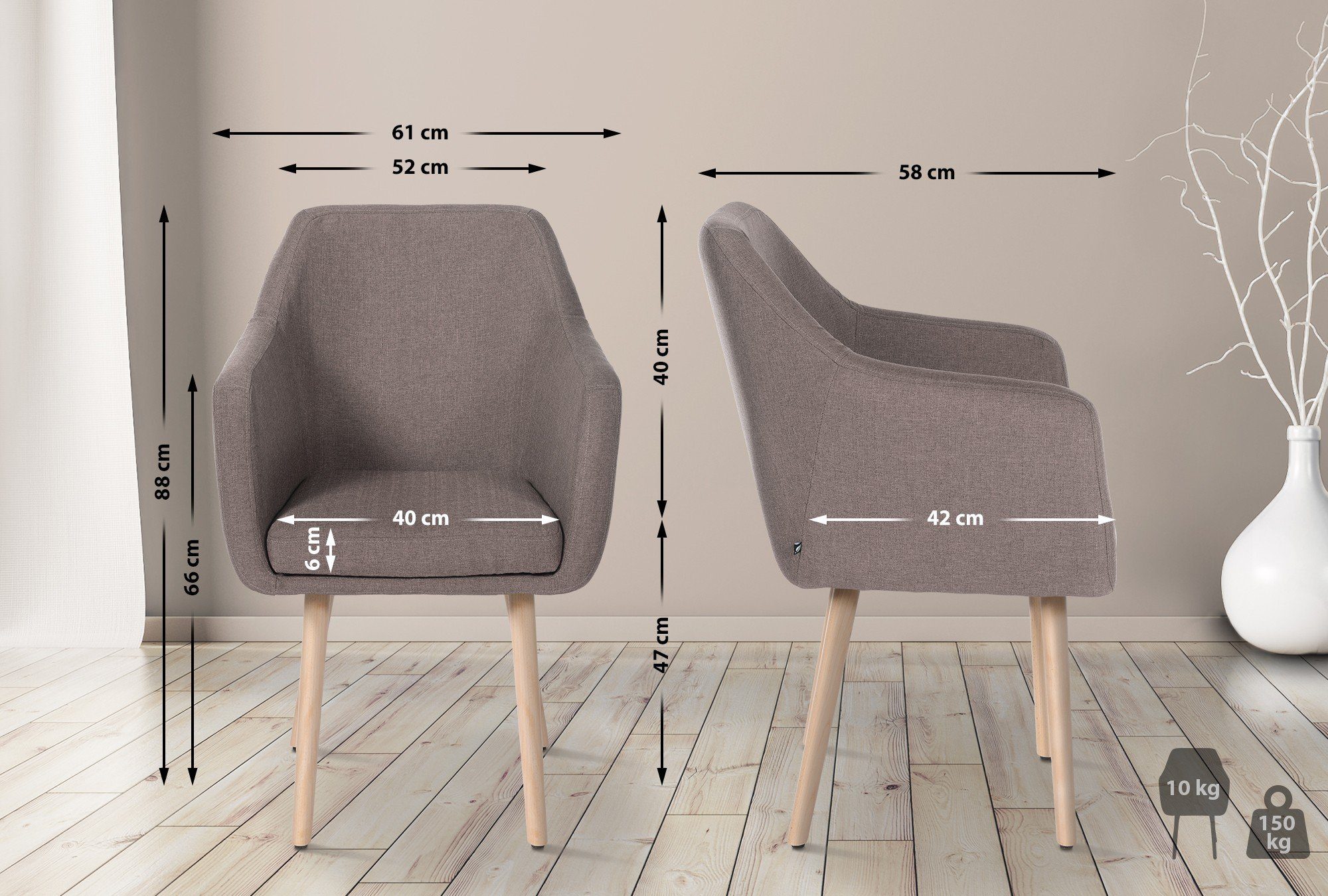 CLP Esszimmerstuhl Utrecht Stoff, mit Holzgestell und Armlehnen günstig online kaufen