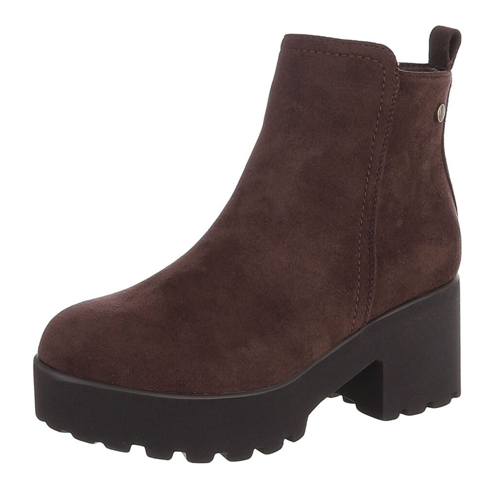 Ital-Design Damen Chelsea Boot mit Plateausohle und Blockabsatz Plateaustiefelette (92497535) Blockabsatz Stiefeletten in Braun