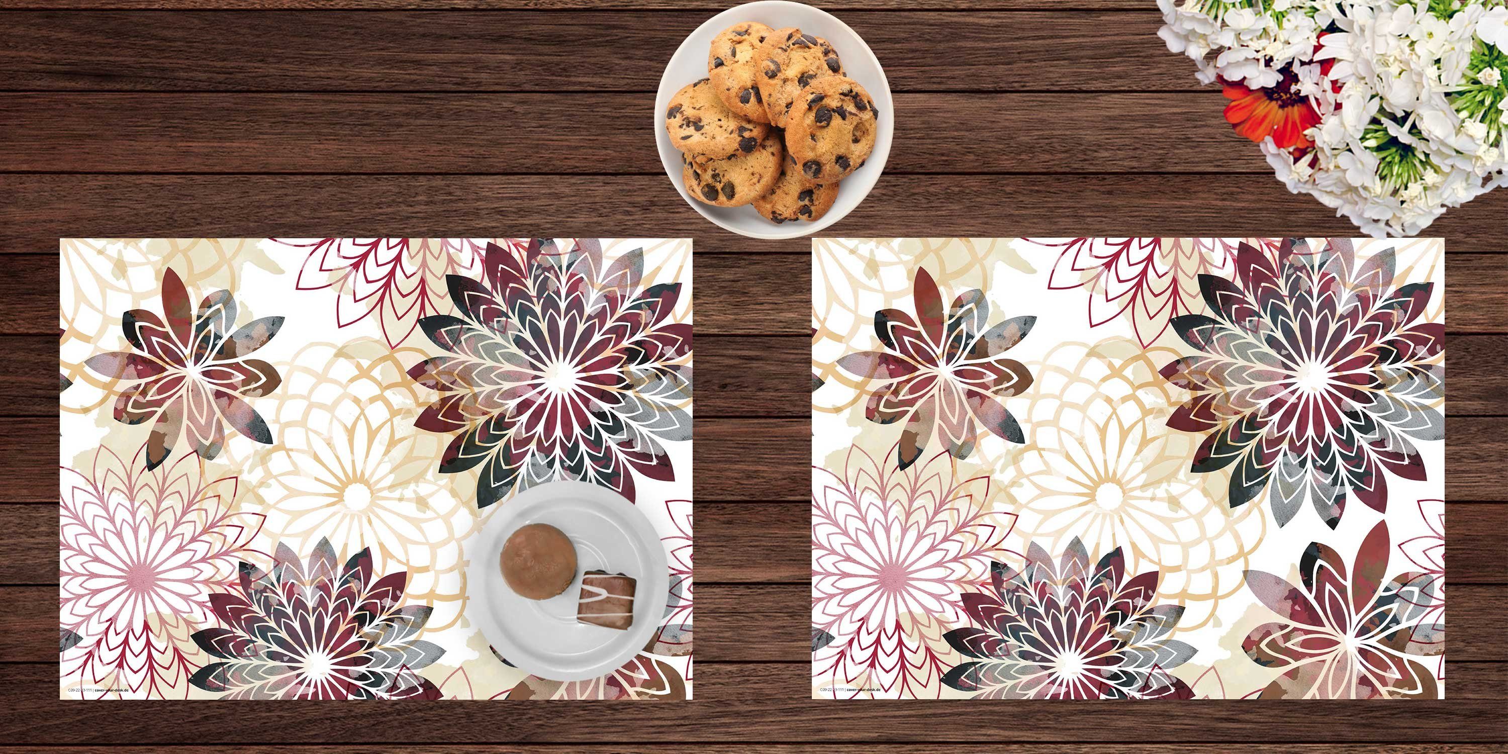 cover-your-desk.de Platzset Tischset, Platzset abwaschbar - Verschiedene abstrakte Blüten - aus Premium Vinyl (Kunststoff - BPA-frei) - 4 Stück - 44 x 32 cm - rutschfeste Tischdekoration!, (4-St)