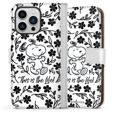 DeinDesign Handyhülle Peanuts Blumen Snoopy Snoopy Black and White This Is The Life, Apple iPhone 13 Pro Hülle Handy Flip Case Wallet Cover