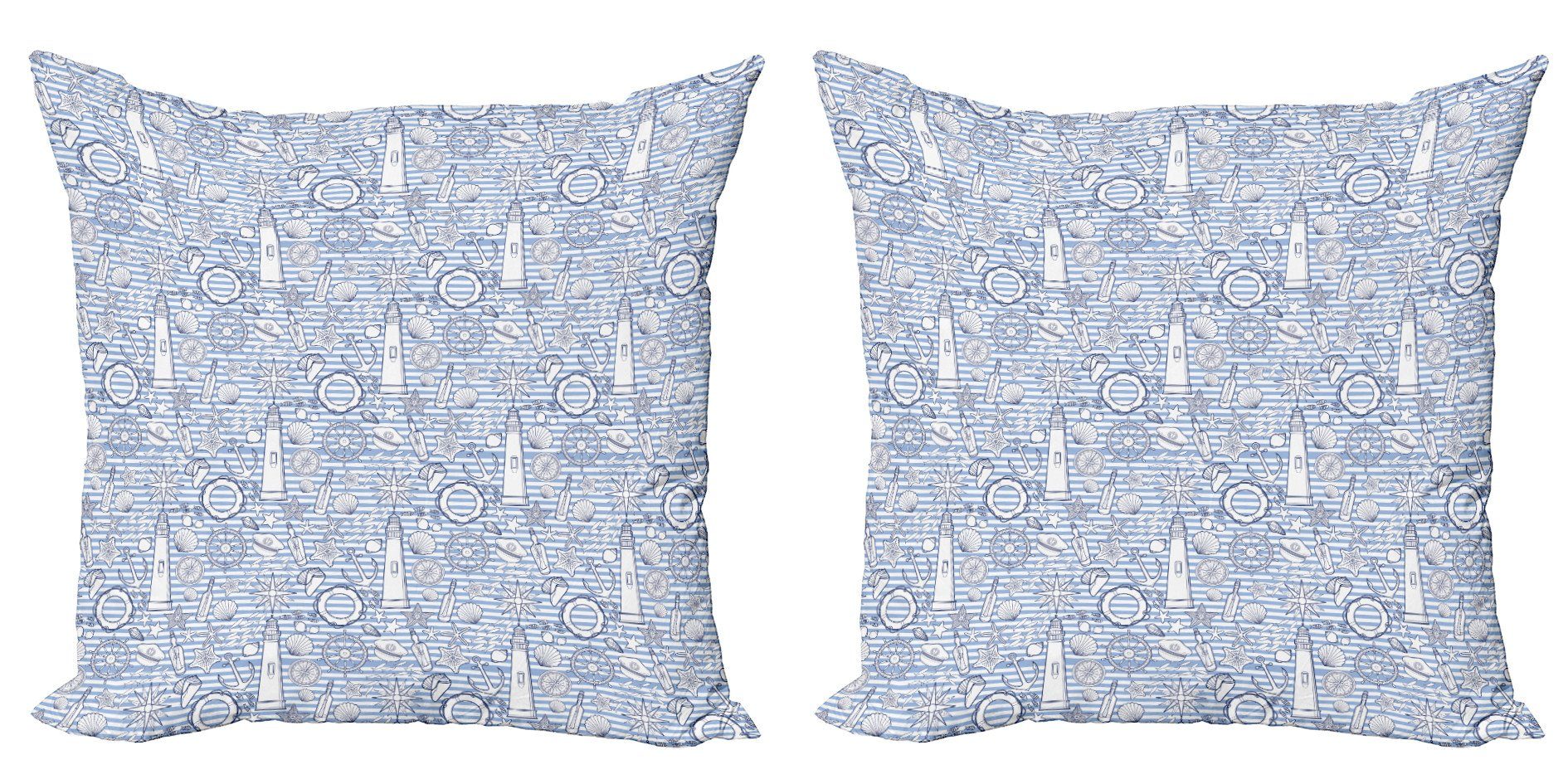 Abakuhaus Kissenbezüge Modern Accent Doppelseitiger Digitaldruck, (2 Stück), Blau Weiss Nautical Seefisch