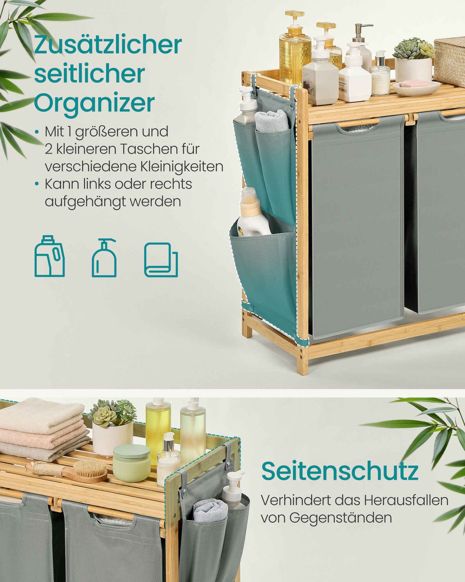 SONGMICS Wäschekorb Wäschesammler, 2 Fächer, Wäschekorb Wäschesammler, 4 Fächer – Bild 4 von 5