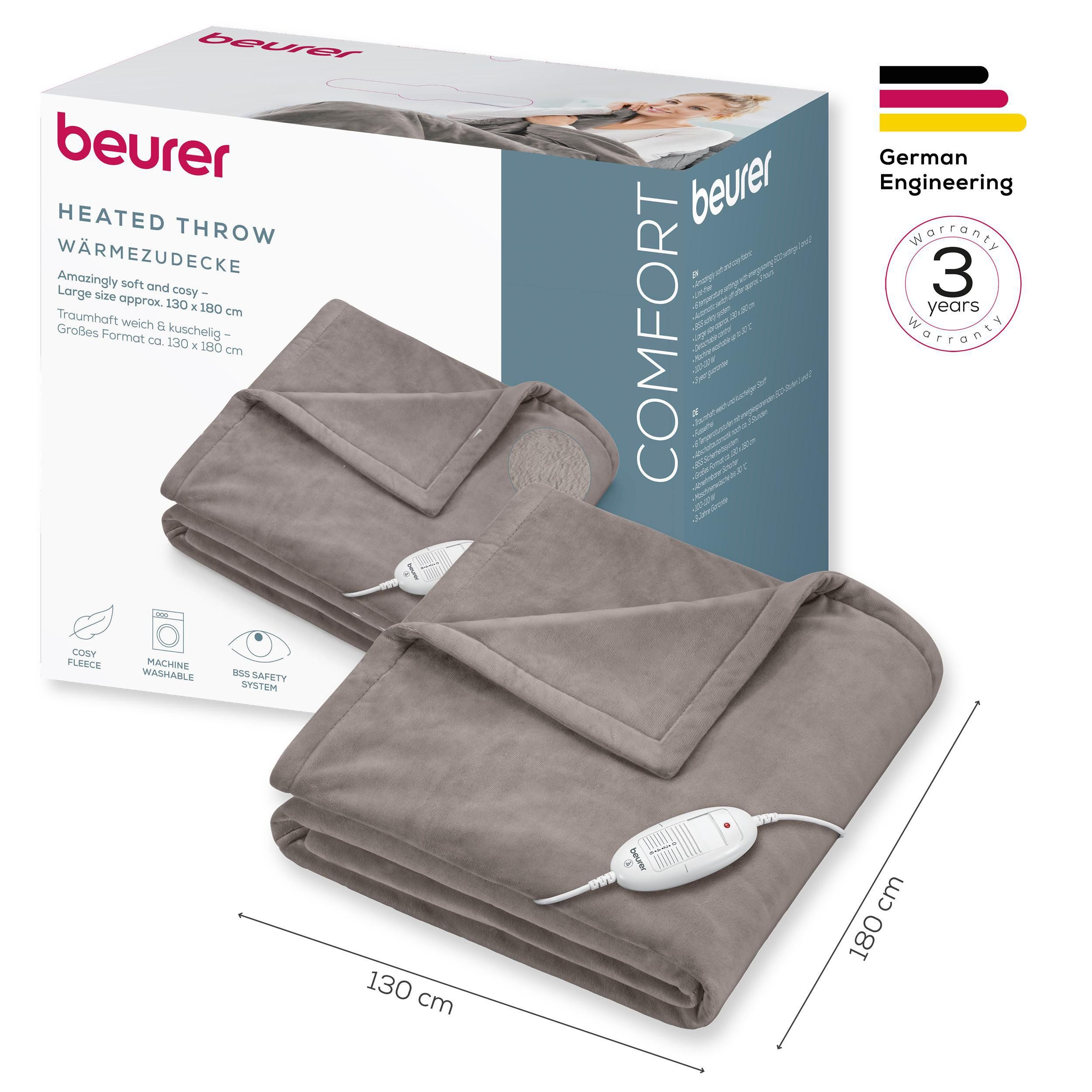 BEURER Heizdecke HD 75 Cosy Taupe, 6 Temperaturstufen, 180 x 130 cm, kuschelige Wärmedecke in Kunstfelloptik, maschinenwaschbar bei 30 °C