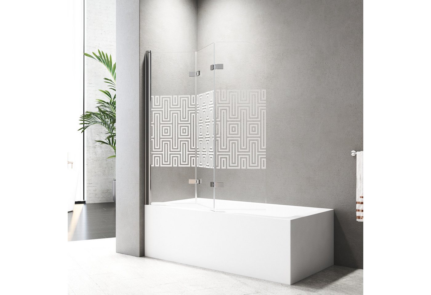 Thumbnail - Boromal Badewannenaufsatz Duschwand für Badewanne 140x140cm 120x140cm Badewannenfaltwand 3teilig, 6mm ESG, (180° faltbar...