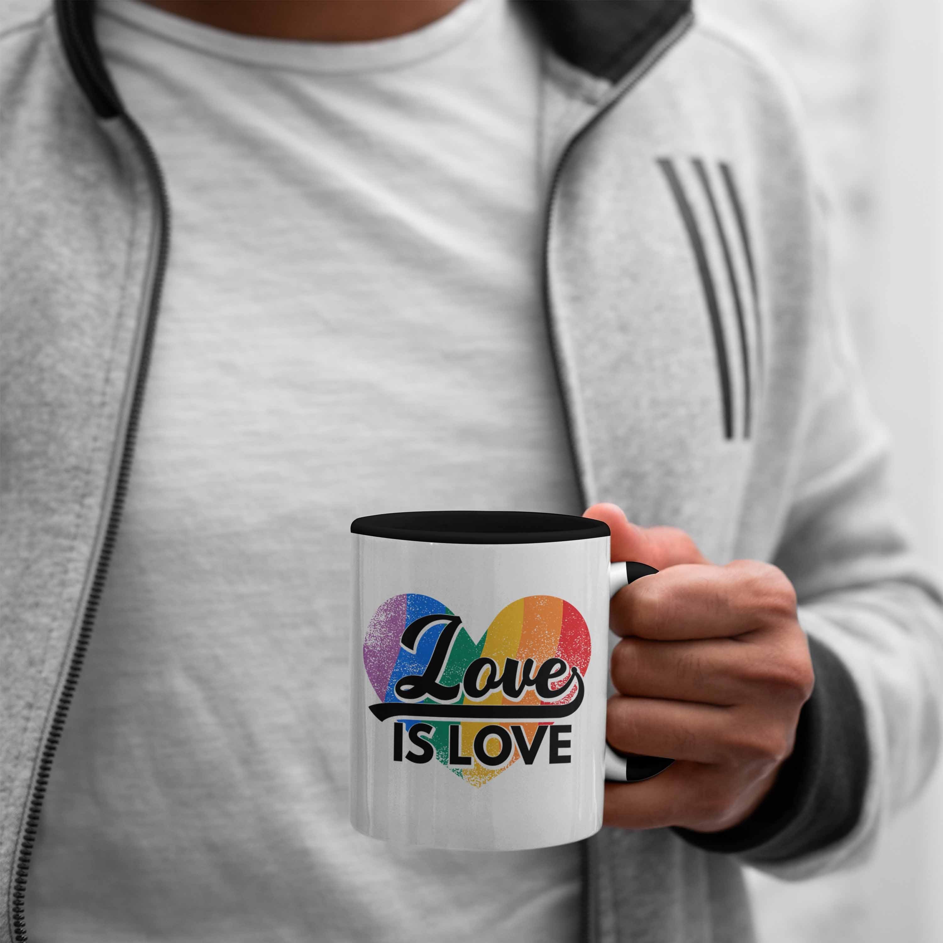 Trendation Tasse Trendation - LGBT Love Transgender Love Schwule Tasse Regenbogen Lesben Schwarz Grafik Lustige Regenbogen Is Geschenk für