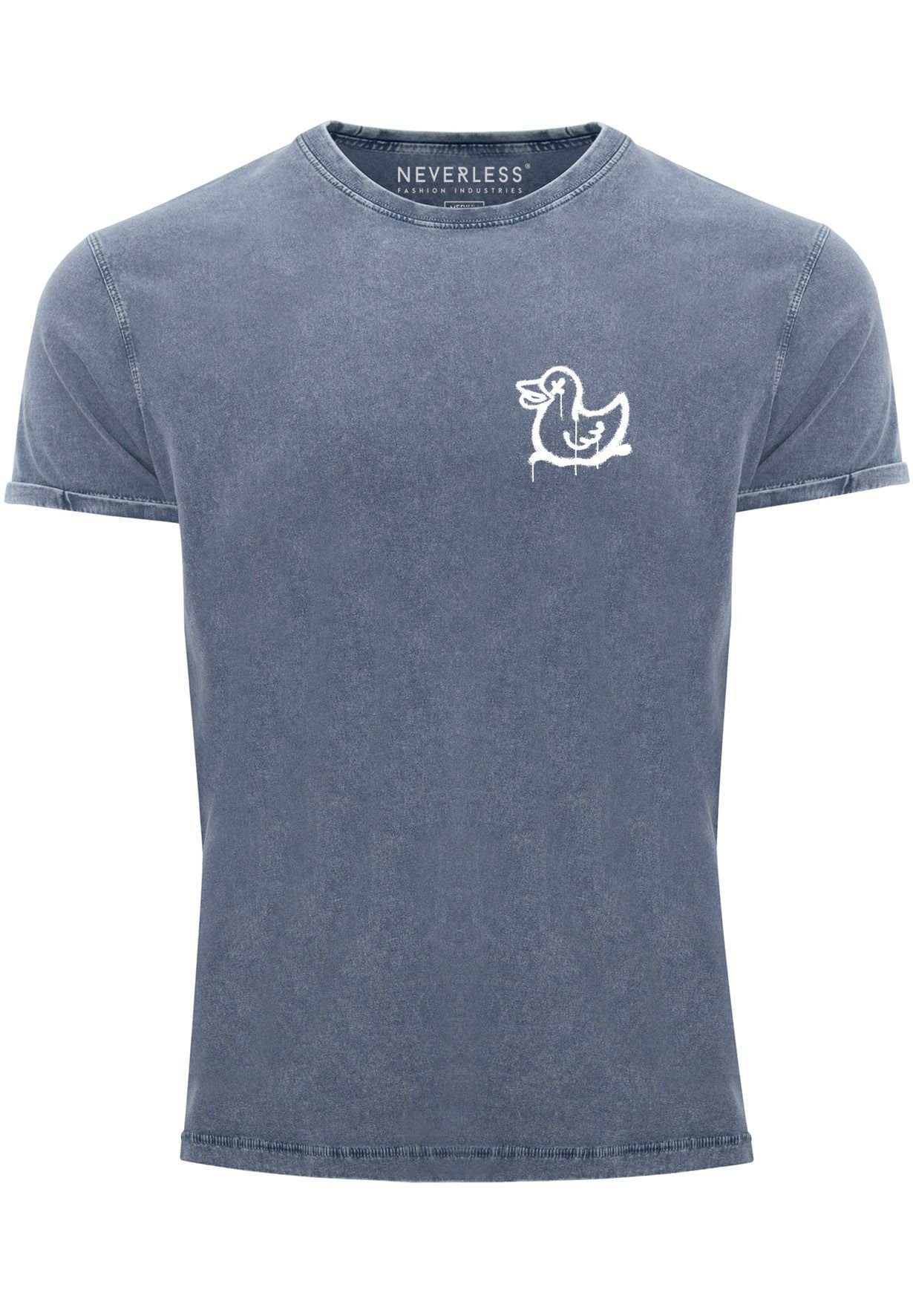 T-Shir Neverless Ente mit Duck Drippy Vintage Herren Printshirt Shirt Print Style Graffiti Print-Shirt blau