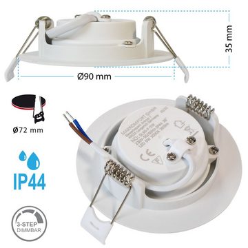 Maxkomfort LED Einbaustrahler F-Max IP44, LED fest integriert, 3000K, Warmweiß, Einbauspot, IP44, Spot, 3-Stufen Dimmbar, Warmweiß, Flach, Rund