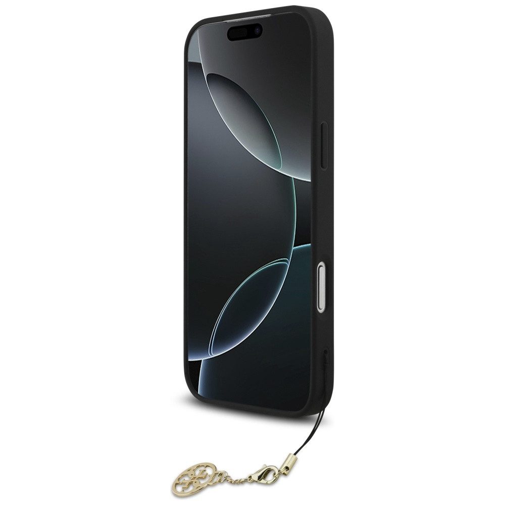 Guess Handyhülle iPhone 17 Pro Max MagSafe Kunstleder grau mit Kette goldfarbig 6,9 Zoll, Kantenschutz – Bild 4 von 5