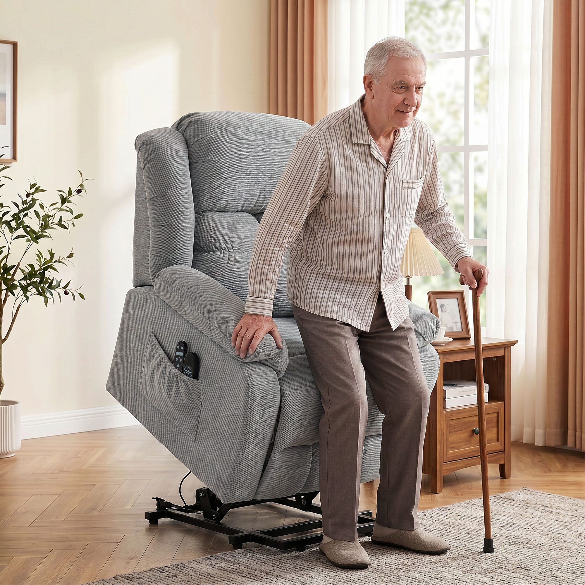 HOMCOM Relaxsessel Elektrischer Fernsehsessel mit Liegefunktion (Set, 1-St., 1), Aufstehhilfe, 8-Punkt-Massage, Lendenwärme