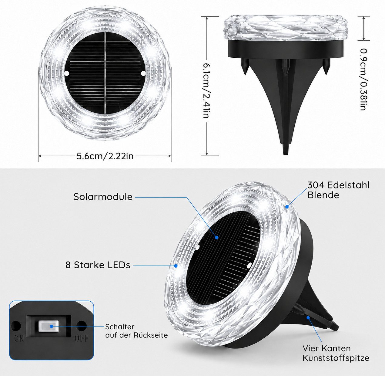 pedete LED Solarleuchte Solar-Bodenstrahler 4 Stück für den Außenbereich LED-Lampen Garten, Solar-Lampe, Bodenleuchte, Gartenstrahler, Tageslichtweiß,Warmweiß,  – Bild 5 von 5