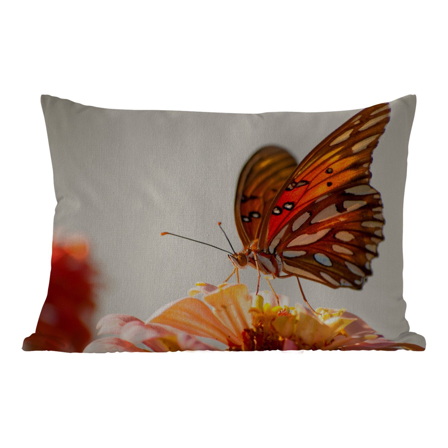 Dekokissen - Blume Schmetterling - Kissenhülle Polyester, - Insekten, Outdoor-Dekorationskissen, Dekokissenbezug, Orange MuchoWow
