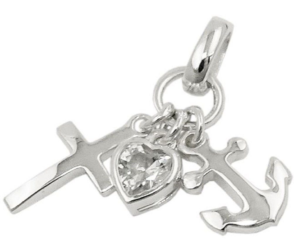unbespielt Kreuzanhänger Anhänger Glaube Liebe Hoffnung mit Zirkonia 925 Silber 23 mm, Silberschmuck für Damen und Herren