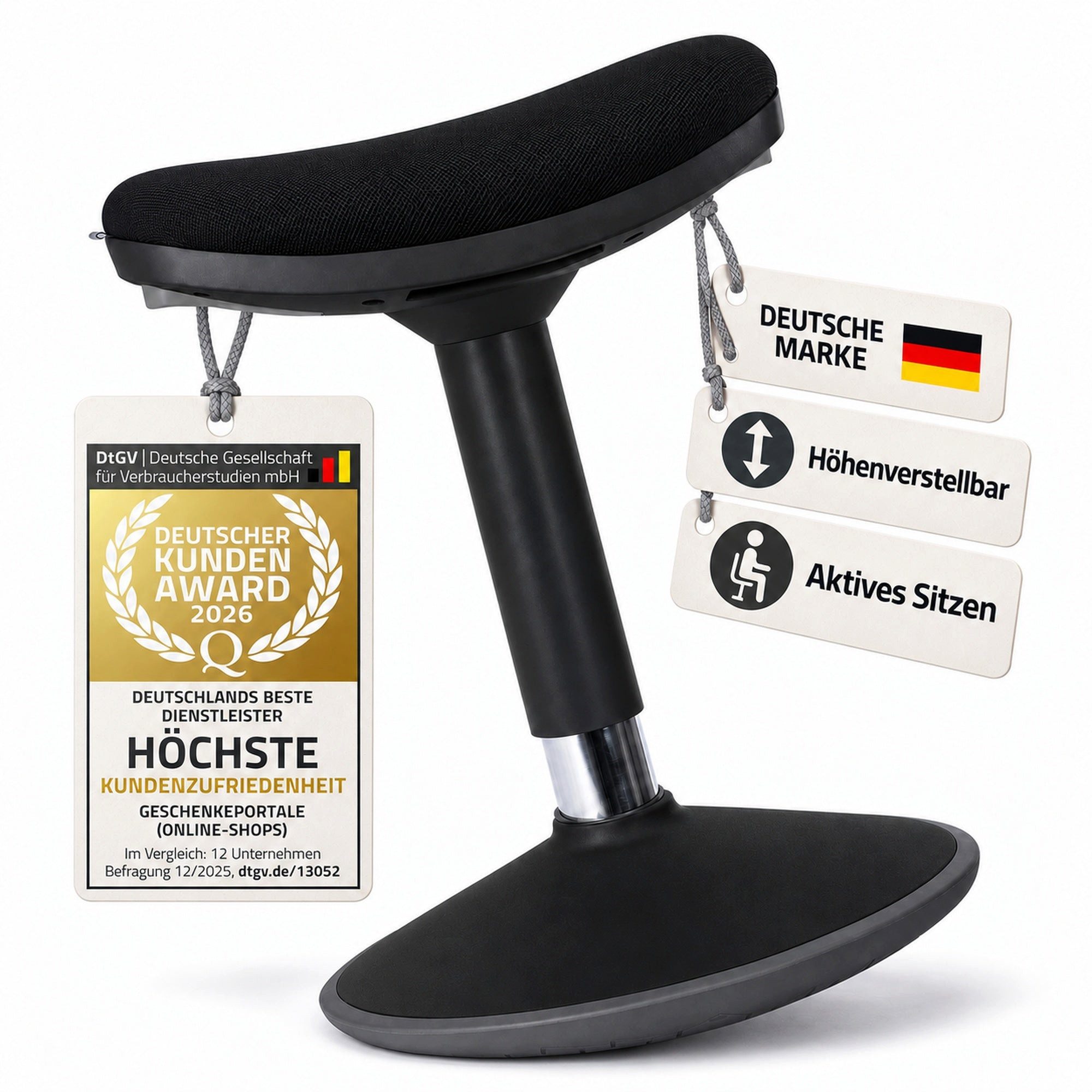 Werkfox Hocker Ergonomischer Schwinghocker höhenverstellbar für aktives Sitzen, Rutschfester Stehstuhl für Büro & Homeoffice