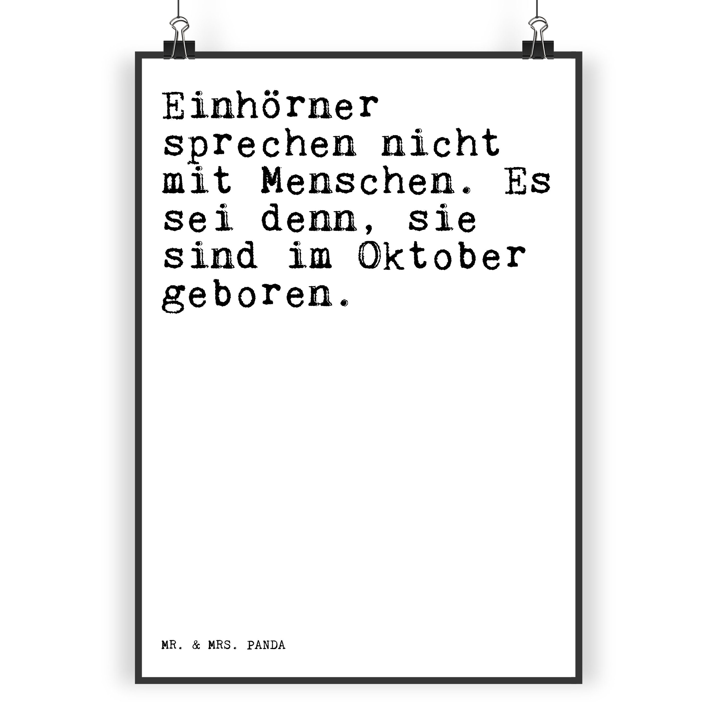 Mr. & Mrs. Panda Poster DIN A5 Einhörner sprechen nicht mit... Weiß