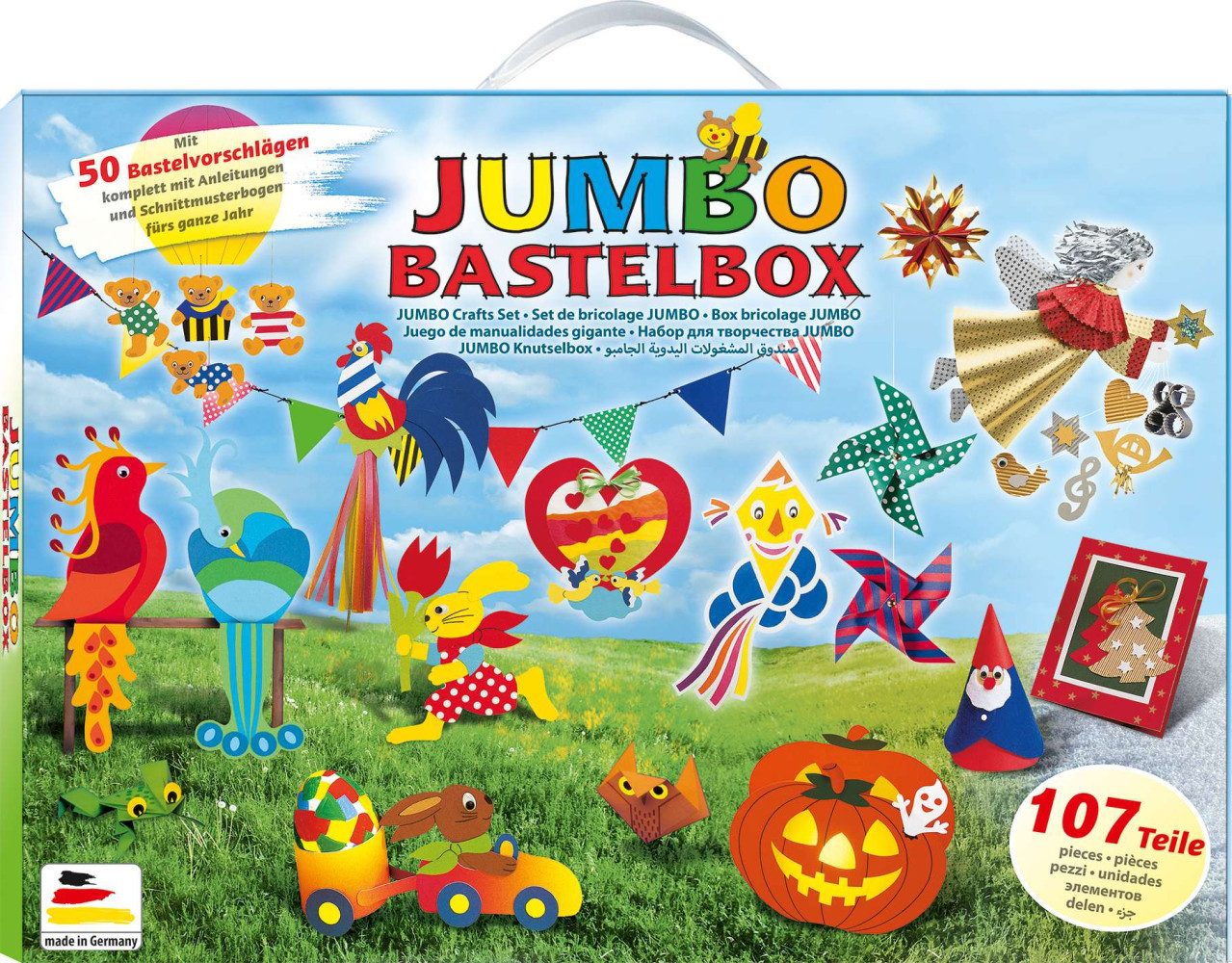 Glorex Bastelkartonpapier Bastelkoffer Jumbo 107-tlg mit 50