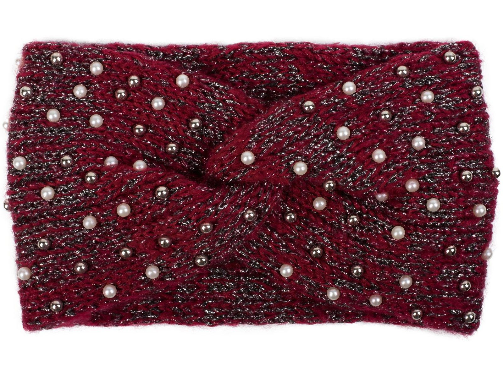 styleBREAKER Stirnband Strick Stirnband Perlen Metallic Faden und Knoten Detail (1-St)