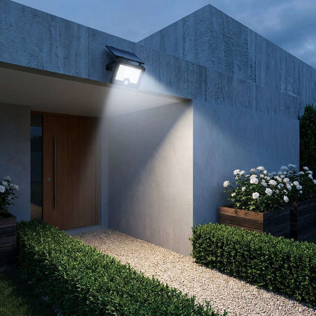 oyajia Außen-Wandleuchte LED Solarlampe für Außen, LED Solar Strahler mit Bewegungsmelder 2200, LED fest integriert, ‎Kaltweiß, 122 LEDs Drehbar Solarleuchte, IP65 Wasserdicht Solar Garten Fluter