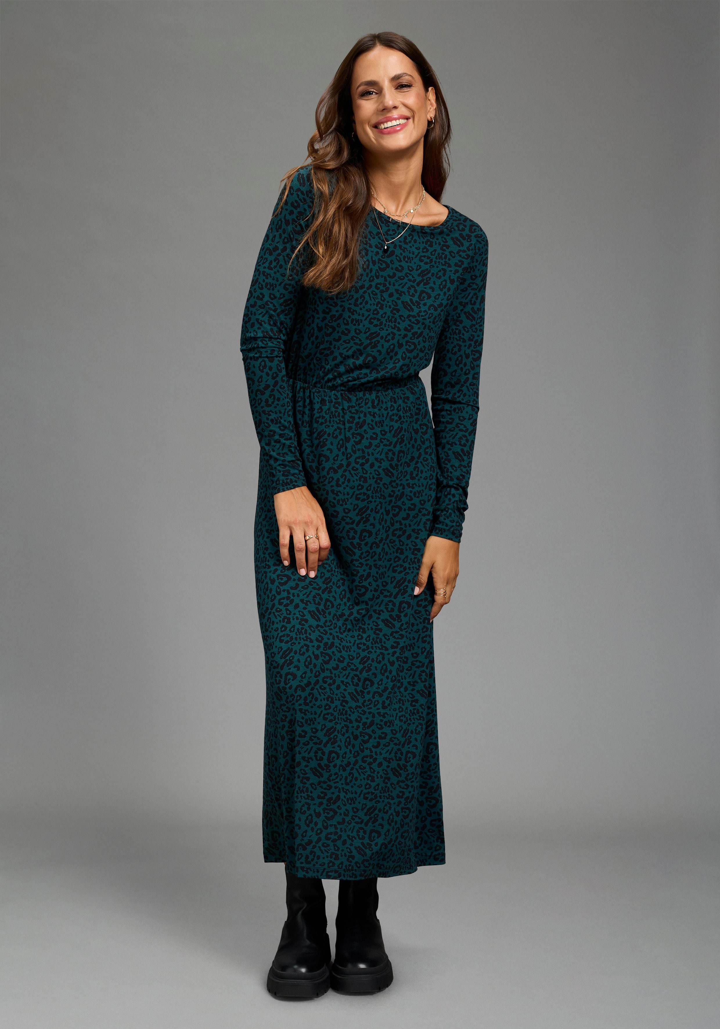 Laura Scott Jerseykleid in Midilänge, aus elastischer Viskosemischung, mit Allover-Druck