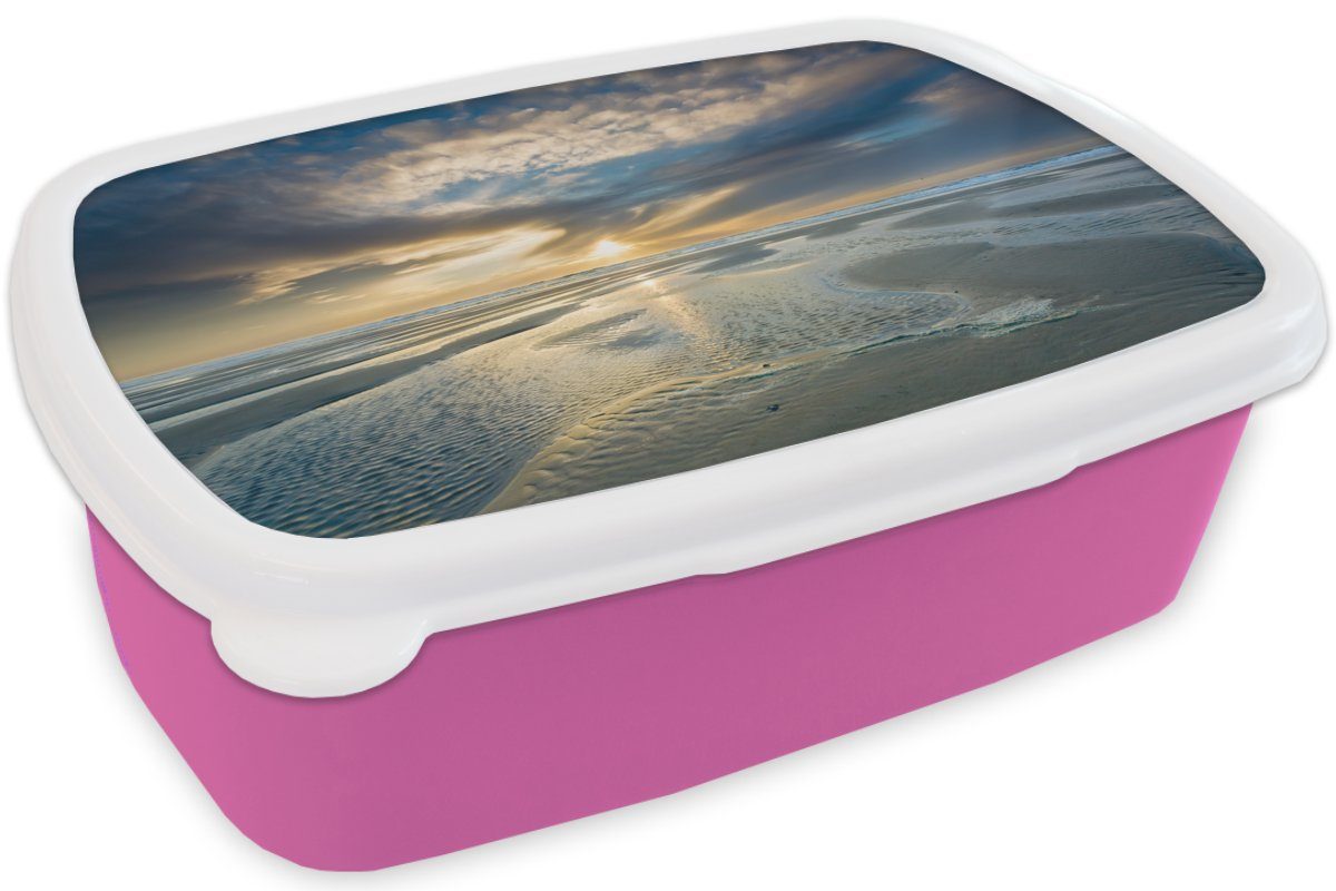 MuchoWow rosa Snackbox, Grau, für Brotbox (2-tlg), Wolken Kunststoff Kunststoff, Lunchbox Meer - Kinder, Mädchen, Erwachsene, - Brotdose