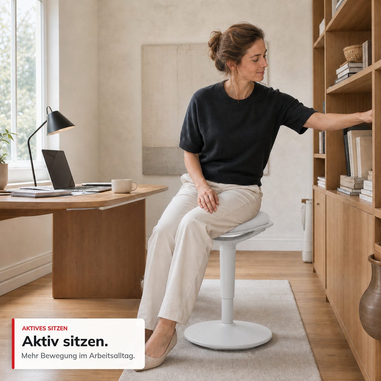 Floordirekt Sitzhocker Ergonomischer Elio höhenverstellbar 360° drehbar mit Wippfunktion, Ergonomisches Design – Bild 5 von 5