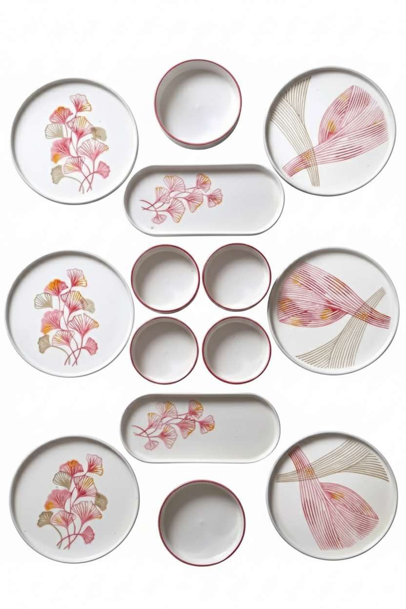 Hermia Concept Frühstücks-Geschirrset 6 Tellern, 2 Platten und 6 Schüsseln Dieses Set 100 % Keramik (14-tlg), 6 Personen, Keramik, Steinzeug, spülmaschinenfest und mikrowellengeeignet