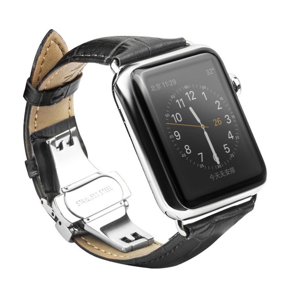 CoverKingz und Ultra Schließen Apple Band Armband Öffnen Smartwatch-Armband Watch aufgrund Einfaches 49/45/44/42mm Edelstahl Serie Series, für der einfachen Faltschließe Leder 2/Ultra/9/8/7/6/SE/5/4/3, Lederband
