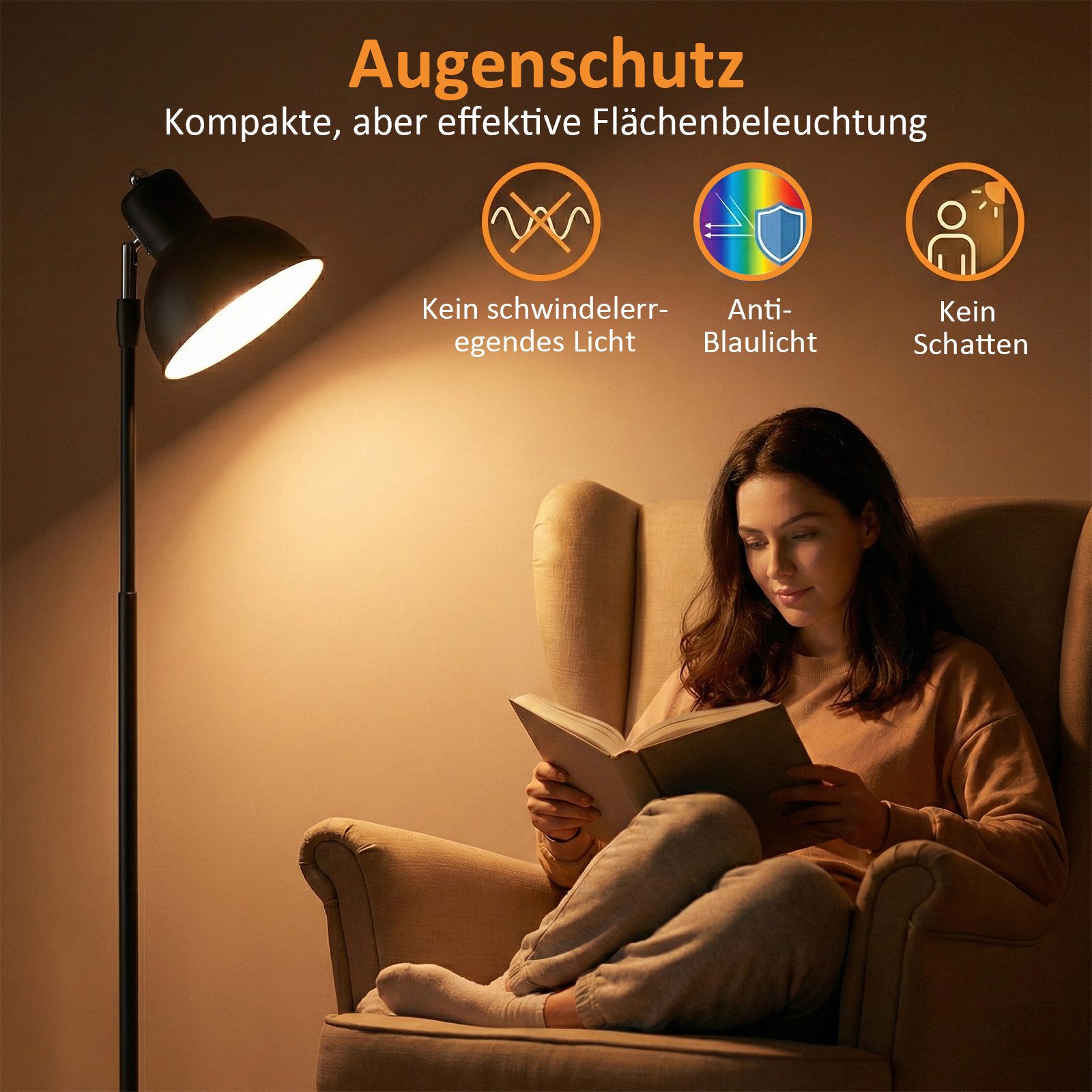 Rosnek LED Schreibtischlampe LED Stehlampe Höhenverstellbare, Dimmbare LED, 3 Farbtemperaturen, LED fest integriert, 45–145 cm, 150° drehbar, Metallfuß, für Ess – Bild 5 von 5