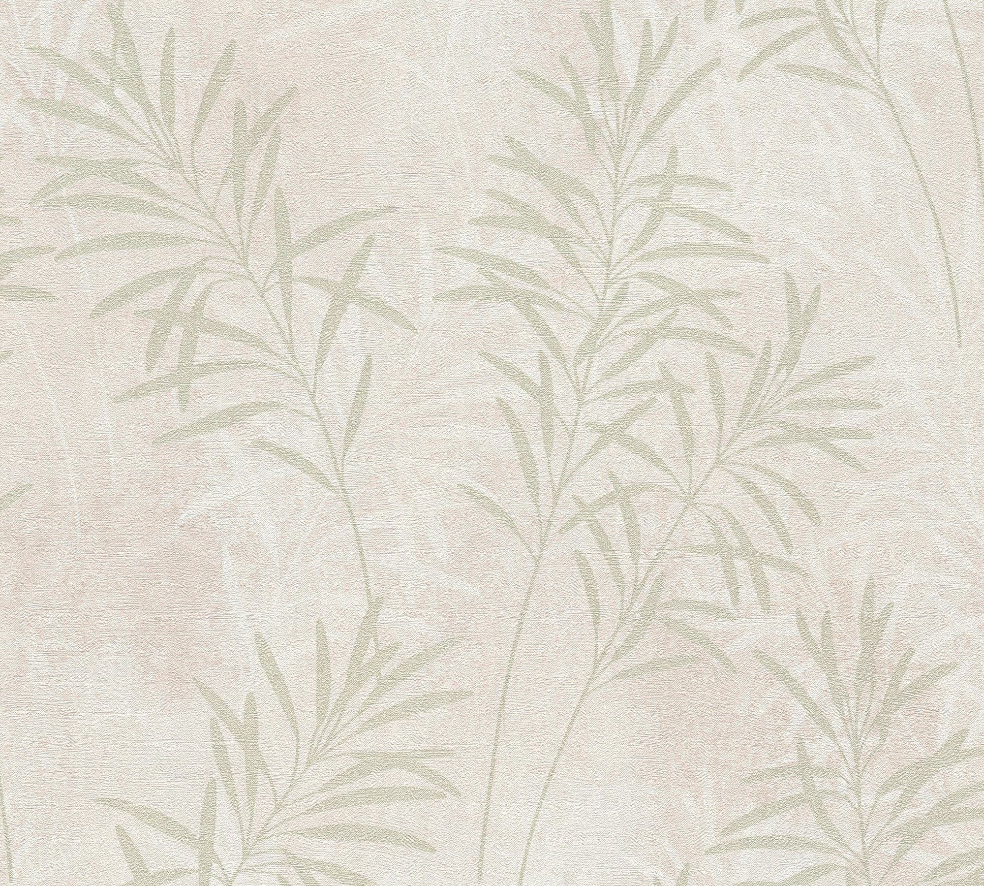 A.S. Création Vliestapete Terra Tapete Floral Blätter, strukturiert, gemustert, matt, neutral, (1 St), Landhaus-Tapete Natur Metallic Tapeten Wohnzimmer Schlafzimmer Küche