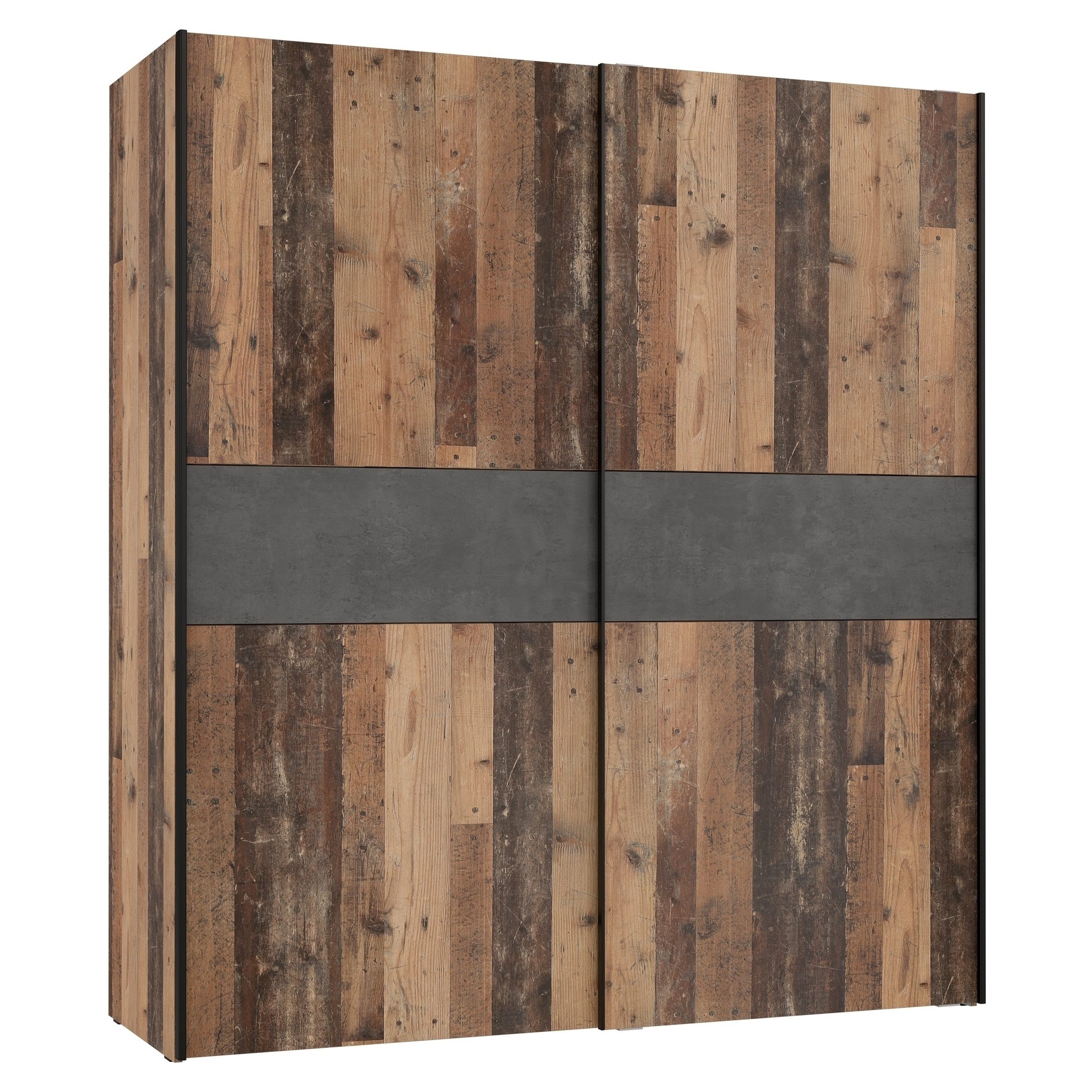 PREISBRECHER Kleiderschrank WINNIE in Old Wood Vintage / Betonoptik Dunkelgrau - 170,3 x 190,5 x 61,2 cm