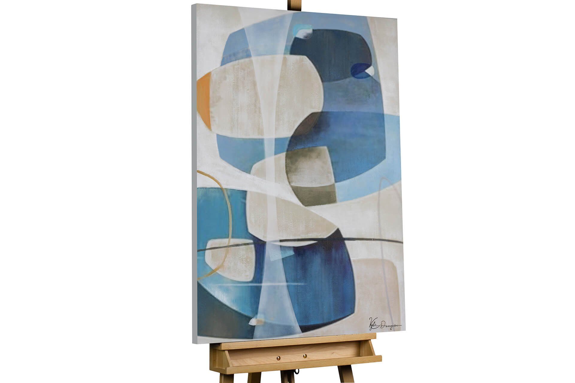 KUNSTLOFT Gemälde Blue Interplay 75x100 cm, Leinwandbild 100% HANDGEMALT Wandbild Wohnzimmer