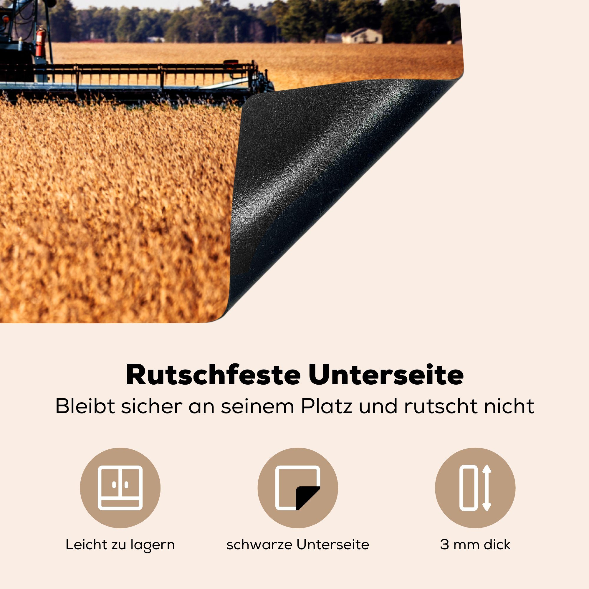 MuchoWow Herdblende-/Abdeckplatte Traktor - Bauernhof Vinyl, Schutz Induktionskochfeld (1 Mähdrescher, 81x52 tlg), - Ceranfeldabdeckung die cm, für küche
