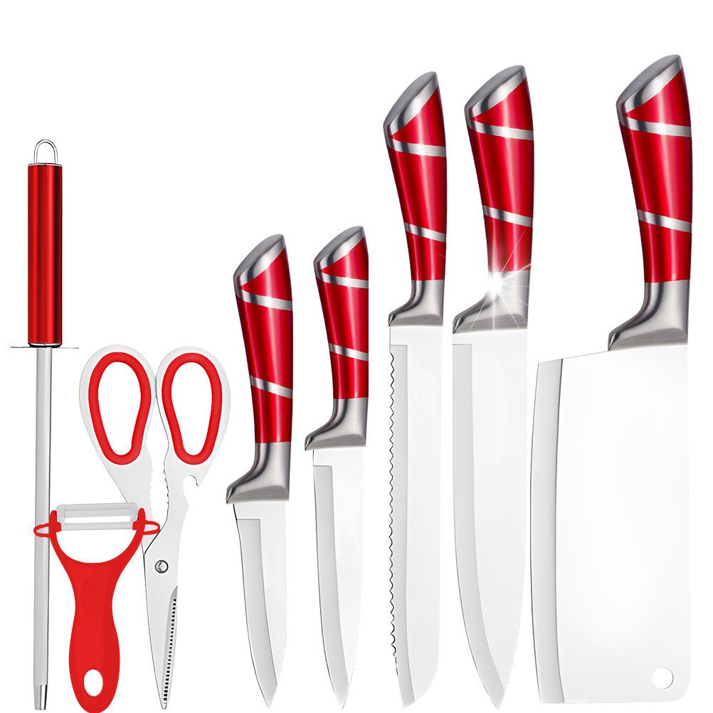 MDHAND Messer-Set 9-teiliges Küchenmesserset aus Edelstahl mit Antihaftklingen (9-tlg), Drehbarer Messerblock inkl. Schärfer, ergonomische Griffe