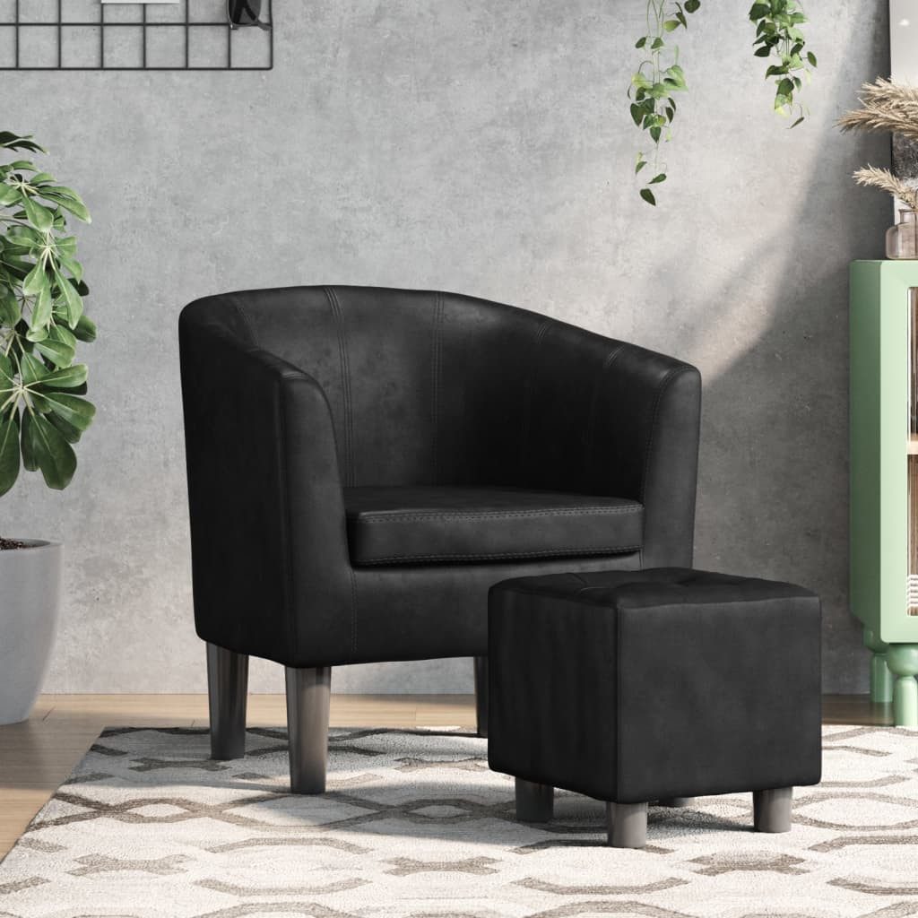 furnicato Cocktailsessel Moderner schwarzer Clubsessel mit Fußhocker, 70x56x68 cm (1-St), Schmutzabweisender Sessel mit Massivholzgestell für das Wohnzimmer