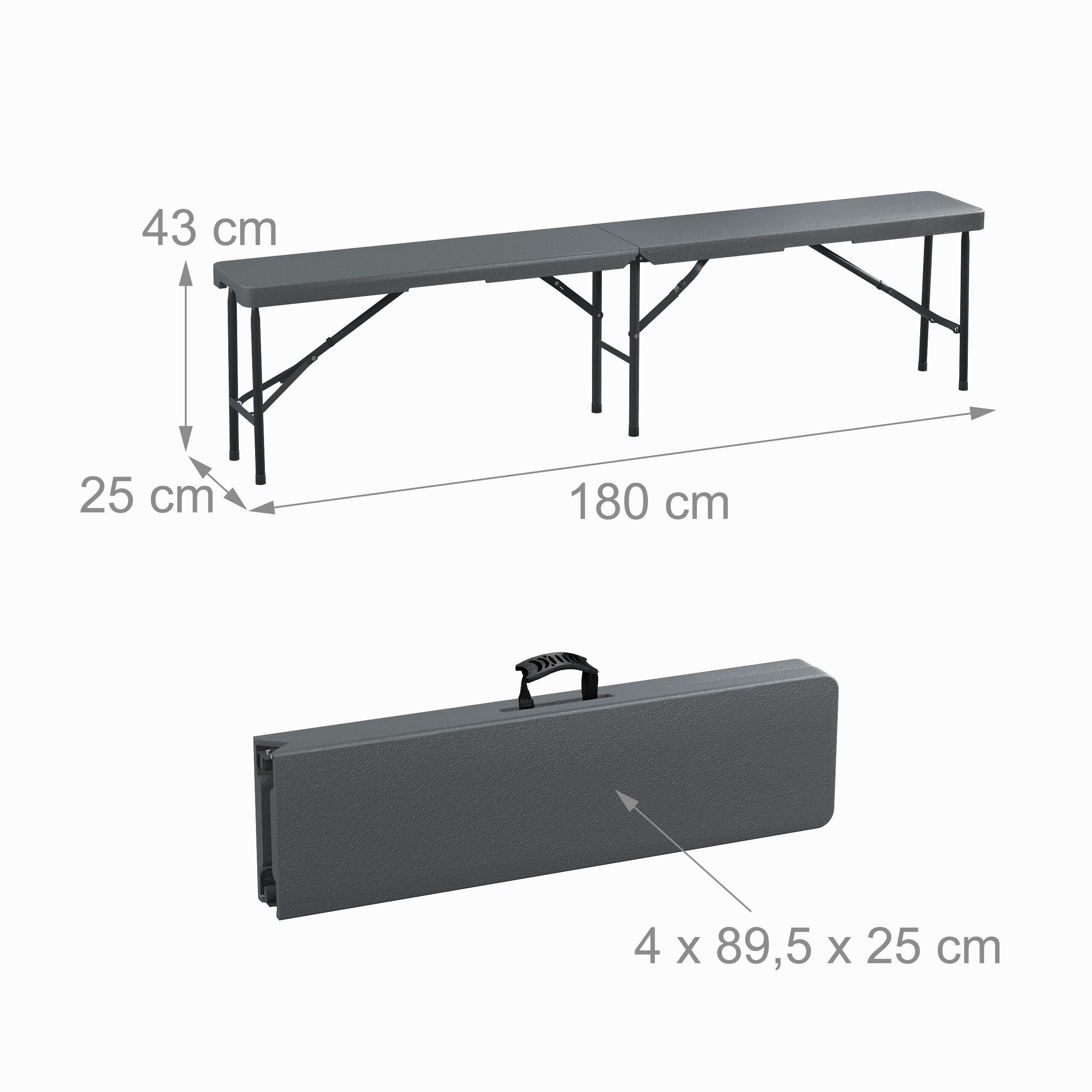 relaxdays Gartenbank Bierbank 2er Set 180 cm (2-St., 2er Set), grau – Bild 4 von 5